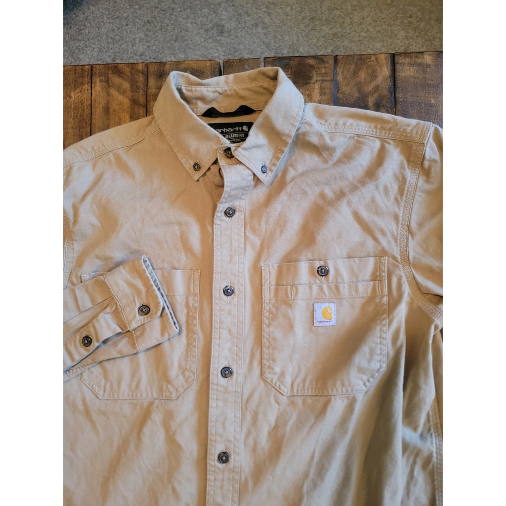 Carhartt Rugged Flex Work Shirt Mens Medium Tan Excellent Relaxed Fit TW3554-M